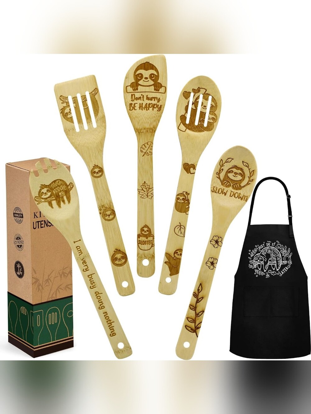 Sloth Gift Set, Kitchen Cooking Utensils Set & Apron
